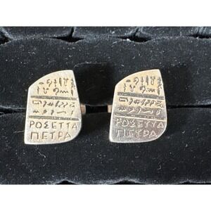 Vintage Kent Silver Rosetta Stone Cufflinks Egyptian Hieroglyphs History Theme